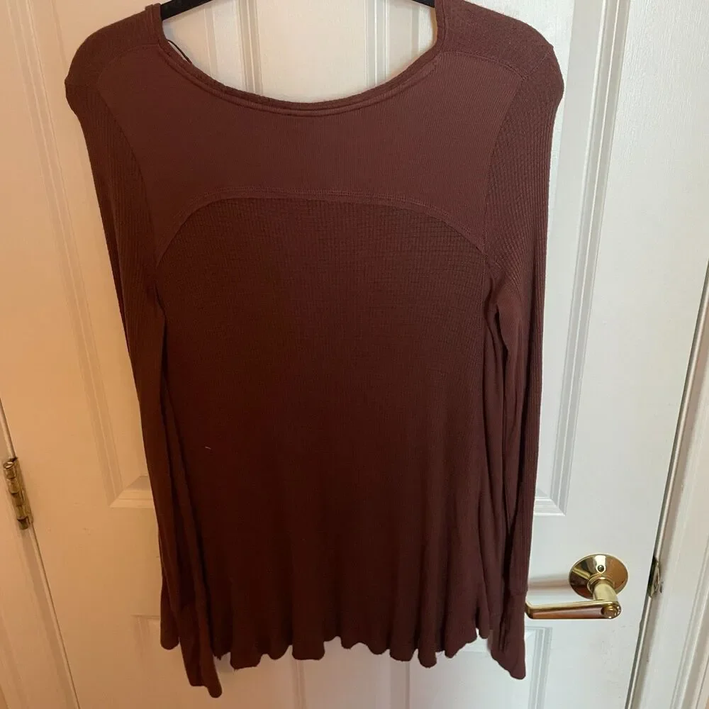 Free People Malibu Thermal Top Waffle Knit XS Boho Relaxed Neutral Flowy Classic
